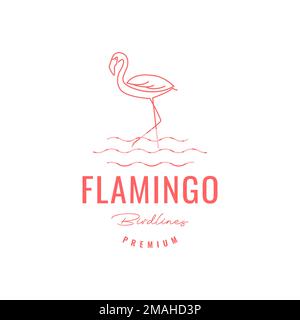 flamingo-Vogel, fließend, Wasser aussehende Fische, hohe Fußlinien, Logo-Design, Vektorsymbol-Illustrationsvorlage Stock Vektor