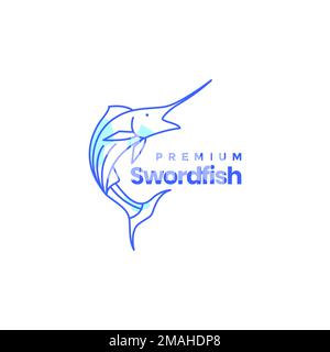 Meeresfisch Schwertfisch Springen Angeln Essen abstrakte Linien Art Logo Design Vektor Symbol Illustration Vorlage Stock Vektor