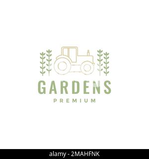 Landfahrzeuge Traktor Garten Landwirtschaft Pflanzen minimales Logo Design Vektorsymbol Illustration Vorlage Stock Vektor