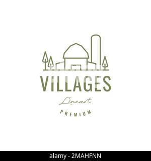 Village Cottage Lagerhaus Produktionslinien Kunst Hipster Logo Design Vektorsymbol Illustration Vorlage Stock Vektor