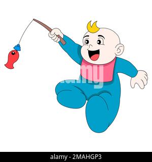 Ein kleiner Junge, der beim Angeln sitzt. vektordesign-Illustrationen Stock Vektor
