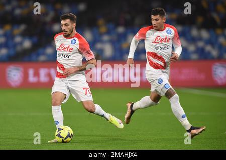 Neapel, Italien. 17. Januar 2023. Gianluca Gaetano von SSC Napoli während des Spiels von Coppa Italia zwischen SSC Napoli und US Cremonese im Stadio Diego Armando Stockfoto