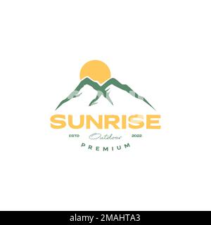 Mountain Village Sonnenaufgang Sonnenschein isoliert Vintage-Logo Design Vektorsymbol Illustration Vorlage Stock Vektor