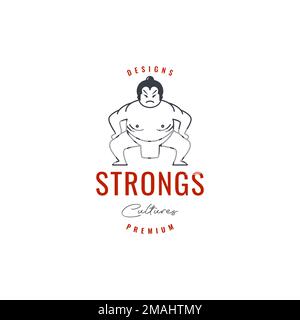 japan man Sumo Wrestler Fat Strong Lines Art Hipster Vintage Logo Design Vektor Symbol Illustration Vorlage Stock Vektor