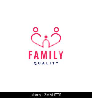 Familienqualität Liebe mit Kindern Happiness Line Logo Design Vektorsymbol Illustration Vorlage Stock Vektor