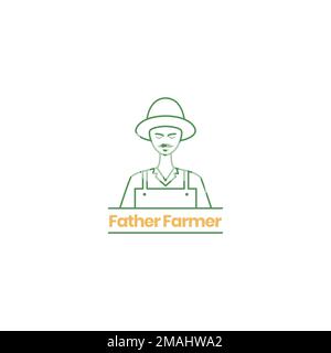 Alter Mann hat Bauer Schnurrbart Glück Landwirtschaft Minimale Linien Art Logo Design Vektor Symbol Illustration Vorlage Stock Vektor