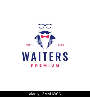 Mann Schnurrbart Fliege Business Anzug und Sonnenbrille Kellner Hipster farbenfrohes Logo Design Vektor Symbol Illustration Vorlage Stock Vektor