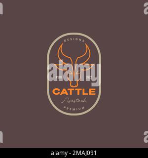 Porträt Rind Vieh Kuh langes Hornfleisch mit Retro-Logo Design Vektorsymbol Illustration Vorlage Stock Vektor