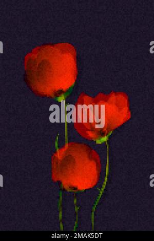 Rote Mohnblumen über einem Drapshintergrund, Pixel-Art-Illustration Stock Vektor