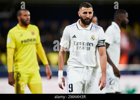 Spanien. 19. Januar 2023. Karim Benzema (Real Madrid, Nr. 9) reagiert auf Saurab/Alamy Live News Stockfoto