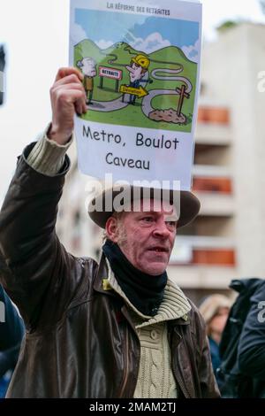 Paris, Frankreich, 19/01/2023. Streikende demonstrieren in Paris gegen die Rentenreform der Regierung. Pierre Galan/Alamy Live News Stockfoto