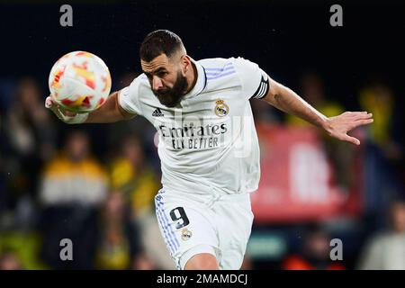 Vilarreal, Spanien. 19. Januar 2023. Spanisches Fußballspiel Villarreal gegen Real Madrid im La Ceramica Stadium, Vilarreal, Castellon 19. Januar 2023 Benzema 900/Cordon Press Credit: CORDON PRESS/Alamy Live News Stockfoto