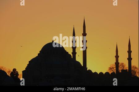 Silhouette der Süleymaniye Moschee in Istanbul Stockfoto