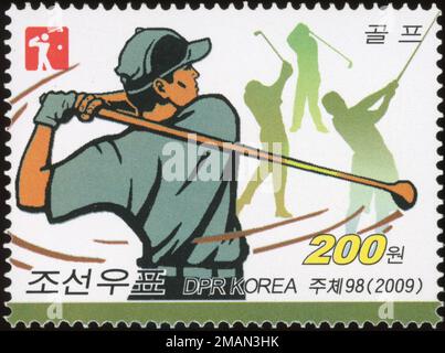 2009 Nordkorea Stempelsatz. Sport. Golf Stockfoto