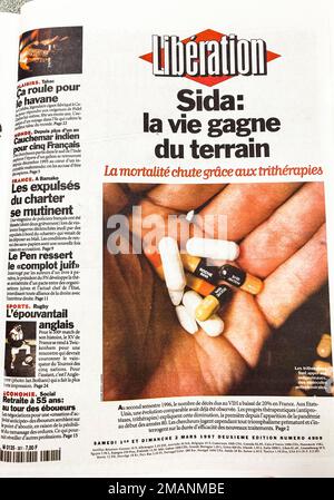Paris, Frankreich, Archiv, Alte Französische Zeitung, Titelseite, Artikel de Presse, Befreiung, AIDS-Epidemie 1997 Stockfoto