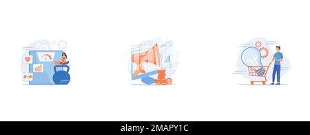 Fitness-Software, Marketing-Investitionen, Einkaufszentrum, Flachvektor-Modern-Illustration Stock Vektor