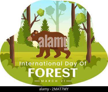 Weltforsttag am 21. März Illustration zur Bildung, Liebe und zum Schutz des Waldes in handgezeichneten Landing-Page-Vorlagen für flache Cartoons Stock Vektor