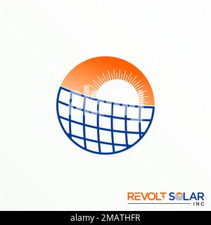 Einzigartige Sonne- und Solarzelle in Blockkreisen Bild grafisches Symbol Logo Design abstraktes Konzept Vektormaterial. Symbol für Energie oder Leistung Stock Vektor