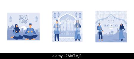 Happy ramadan mubarak Grußkonzept, Ramadan Kareem, islamic eid fitr oder adha, flacher Vektor moderne Illustration Stock Vektor