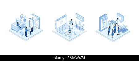 Online-Bereitstellung Service Web Banner Vorlage, Fitness und gesunder Sport Konzept, Arzt Apotheker in Online-Drogerie, isometrischer Vektor modern illustr Stock Vektor