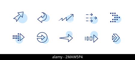 10 Pixel perfekte Pfeilsymbole. Design der Doodle-Benutzeroberfläche. Set 3 Stock Vektor