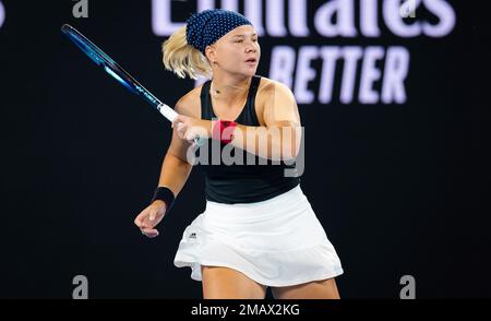 Diana Shnaider von Russland in der zweiten Runde des Australian Open 2023, Grand-Slam-Tennisturniers am 18. Januar 2023 in Melbourne, Australien, gegen Maria Sakkari von Griechenland – Foto: Rob Prange/DPPI/LiveMedia Stockfoto