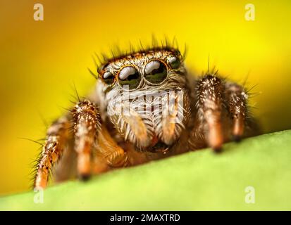 Extreme Vergrößerung - Jumping Spider Portrait, Vorderansicht Stockfoto