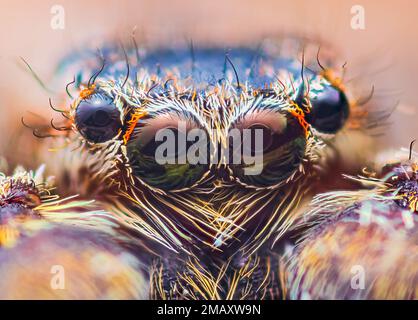 Extreme Vergrößerung - Jumping Spider Portrait, Vorderansicht Stockfoto