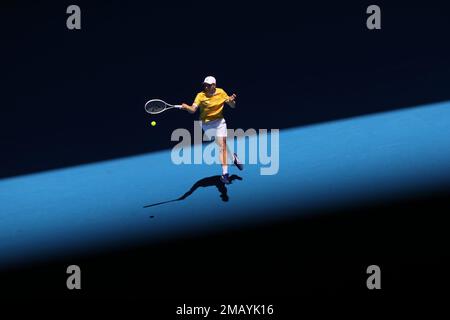 MELBOURNE, AUSTRALIEN - JANUAR 19: Tallon Griekspoor der Niederlande während seines Spiels gegen Stefanos Tsitsipas von Griechenland während der 2023 Australian Open im Melbourne Park am 19. Januar 2023 in Melbourne, Australien (Foto der BSR-Agentur). Guthaben: BSR-Agentur/Alamy Live News Stockfoto