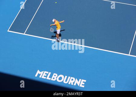 MELBOURNE, AUSTRALIEN - JANUAR 19: Tallon Griekspoor der Niederlande während seines Spiels gegen Stefanos Tsitsipas von Griechenland während der 2023 Australian Open im Melbourne Park am 19. Januar 2023 in Melbourne, Australien (Foto der BSR-Agentur). Guthaben: BSR-Agentur/Alamy Live News Stockfoto