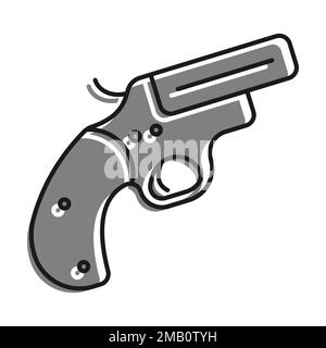 Linear gefüllt mit grauem Farbsymbol, Notfallsignalpistole. Waffe Zum Abfeuern Von Signalprojektilen. Einfacher schwarz-weißer Vektor, isoliert auf weißem Hintergrund Stock Vektor
