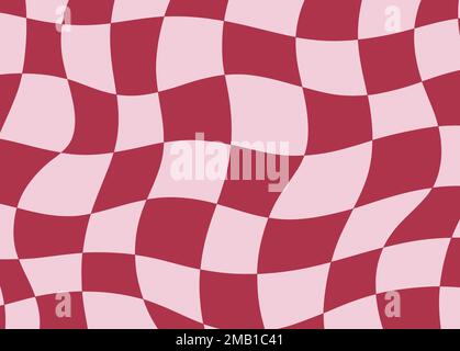 Abstraktes Schachbrett im Hintergrund verzerrt. Abstrakter Vintage-Stil 1960-1970. In trendigen 2023 Farben Viva Magenta. Stock Vektor