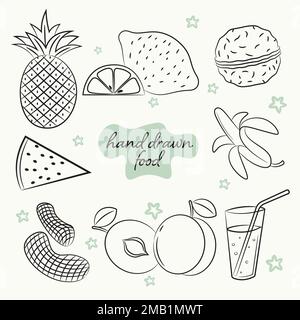 Ein Satz handgezeichnete Früchte und Nüsse Stock Vektor