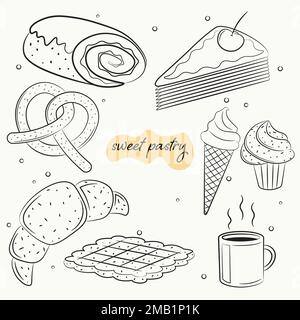 Ein Satz handgezogenes süßes Gebäck in Illustration Stock Vektor