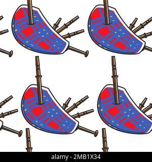 Dudelsack schottisches Windmusikinstrument Nahtloses Muster Vektormusik Nationalsymbol Schottland Kulturnoten und Melodie endlose Texturmenschen leben so Stock Vektor