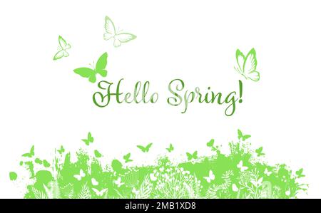 Hallo Frühlingshintergrund Mit Schmetterling, Vektorabbildung Stock Vektor