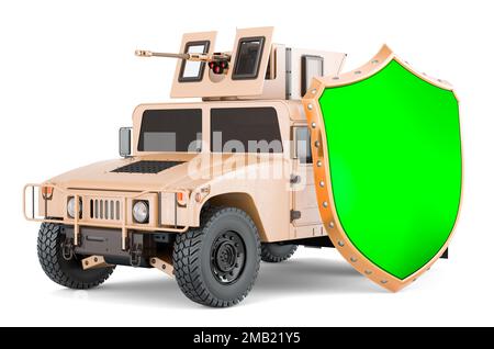Mehrzweckfahrzeug mit Mobilitätshilfen und Schild, 3D-Rendering auf weißem Hintergrund isoliert Stockfoto