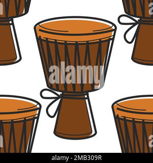 Musikalisches afrikanisches Symbol tom tom Trommeln Musikinstrument mit nahtlosem Muster Stock Vektor