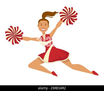Cheerleaderin in Uniform mit Pompoms, Sport und Aufmunterung Stock Vektor