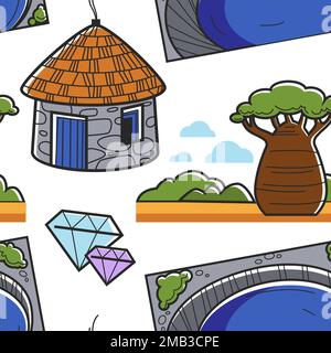 Südafrikanische Symbole nahtlose Musterarchitektur und Natur Stock Vektor