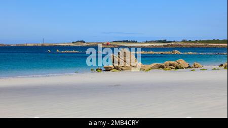 Sandstrand Plage d'Erleach, Saint-Pabu, Communaute de communes du Pays des Abers, Departement Finistere Penn-ar-Bed, Region Bretagne Breizh Stockfoto