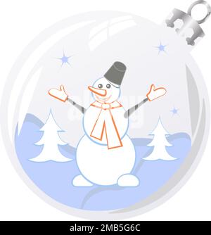Neujahr und Weihnachten Komposition mit niedlichen Schneemann im Glas kugel Stock Vektor