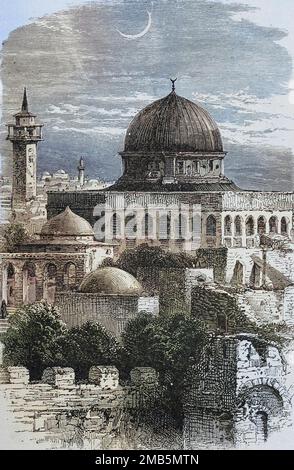 Moschee von Omar, Jerusalem, Gravur aus dem Buch " Through Bible Lands : Notes of Travel in Egypt, the Desert, and Palestine " von Philip Schaff, 1819-1893 Herausgeber New York : American Trakt Society 1878 Stockfoto