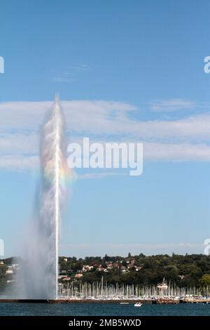 Jet d'Eau. Lac Léman. Genf. Suisse. Europa. / Wasserstrahl. Genfer See. Genf. Die Schweiz. Europa. Stockfoto