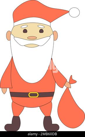 Neujahr- und Weihnachtsabbildung mit niedlichem Weihnachtsmann in flachem Stil mit Kontur gezeichnet Stock Vektor