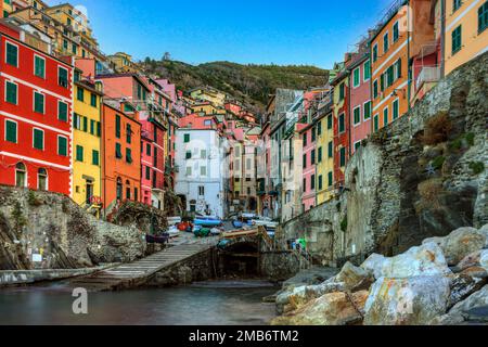 Riomaggiore Cinque Terre, Ligurien, Italien Stockfoto