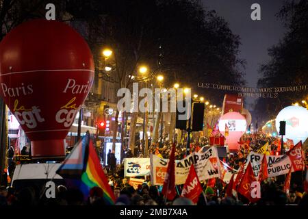 Paris, Frankreich. 19. Januar 2023. Demonstration gegen die Rentenreform am 19. Januar 2023 in Paris. Stockfoto