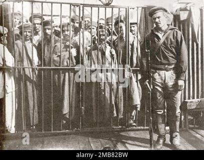 Anton Tschekhov - der Gefangenenkäfig auf dem Frachter Petersburg, der sie auf die Insel Sachal deportiert - 1890 Stockfoto