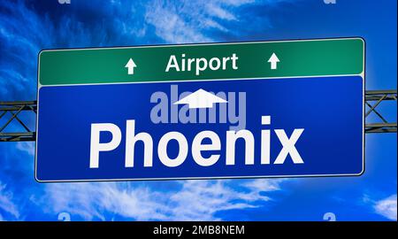 Straßenschild in Richtung Phoenix. Stockfoto