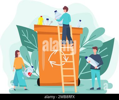 Eine Gruppe von Leuten, die den Müll sortieren. Null-Verschwendung-Konzept Stock Vektor